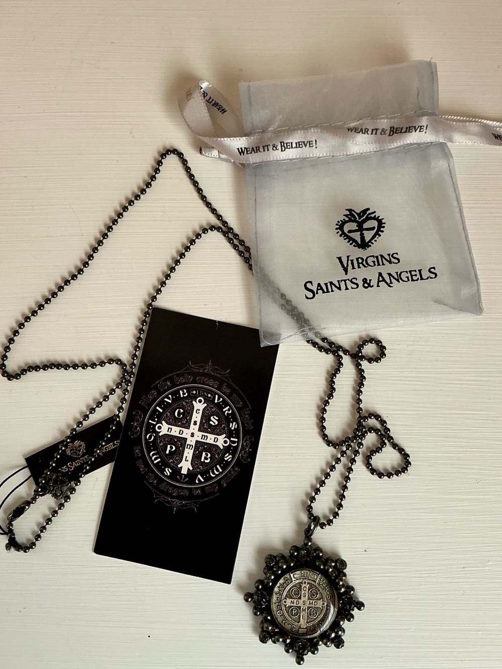 NWT Virgins Saints & Angels VSA Cloister San Benito Medallion Necklace Gunmetal